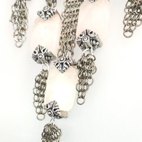 Ferrara Whiting and Davis Ring Mesh Choker with  5 Rose Quartz Pendants - Picture 3 of 5